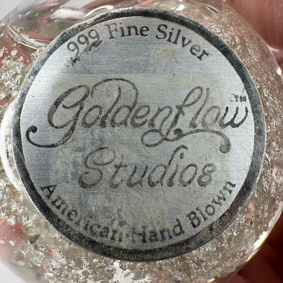 Goldenflow Studios Hand Blown .999 Fine Silver Infused Paperweight Snow Globe 3" - Picture 2 of 8
